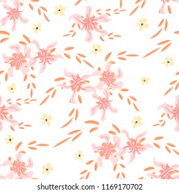 Small Floral Seamless Pattern with Cute Daisy Flowers and Pansies. Feminine Texture in Rustic Style for Cloth, Textile, Wallpaper. Vector Spring Rapport.
