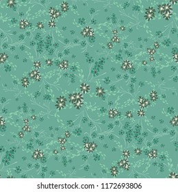 Small Floral Seamless Pattern with Cute Daisy Flowers and Pansies. Girlie Texture in Rustic Style for Curtains, Calico, Textile. Vector Spring Rapport.