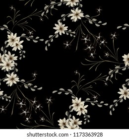 Small Floral Seamless Pattern with Cute Daisy Flowers and Pansies. Delicate Texture in Country Style for Curtains, Calico, Paper. Vector Spring Rapport.