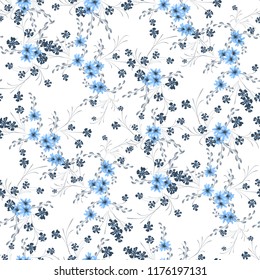 Small Floral Seamless Pattern with Cute Daisy Flowers and Pansies. Feminine Texture in Liberty Style for Fabric, Calico, Paper. Vector Spring Rapport.