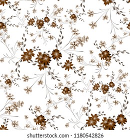 Small Floral Seamless Pattern with Cute Daisy Flowers and Pansies. Feminine Texture in Rustic Style for Curtains, Calico, Paper. Vector Spring Rapport.