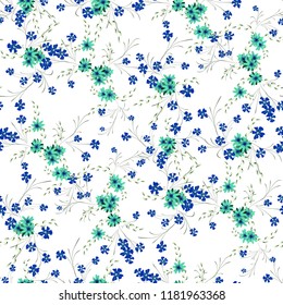 Small Floral Seamless Pattern with Cute Daisy Flowers and Pansies. Pretty Texture in Rustic Style for Fabric, Calico, Chintz. Vector Spring Rapport.
