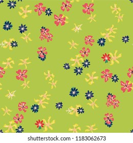 Small Floral Seamless Pattern with Cute Wild Flowers. Girlie Rapport for Cloth, Dress, Underwear in Trendy Liberty Style. Colorful Seamless Pattern with Tiny Flowers. Vector Background