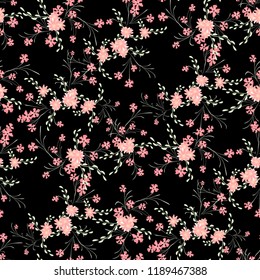 Small Floral Seamless Pattern with Cute Daisy Flowers and Pansies. Delicate Texture in Country Style for Linen, Textile, Wallpaper. Vector Spring Rapport.