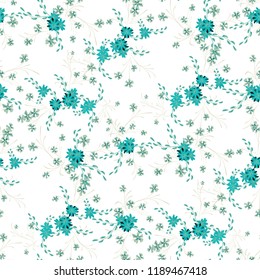 Small Floral Seamless Pattern with Cute Daisy Flowers and Pansies. Delicate Texture in Rustic Style for Linen, Textile, Wallpaper. Vector Spring Rapport.