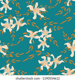 Small Floral Seamless Pattern with Cute Daisy Flowers and Pansies. Girlie Texture in Liberty Style for Fabric, Calico, Chintz. Vector Spring Rapport.