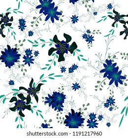 Small Floral Seamless Pattern with Cute Daisy Flowers and Pansies. Trendy Texture in Rustic Style for Linen, Textile, Chintz. Vector Spring Rapport.