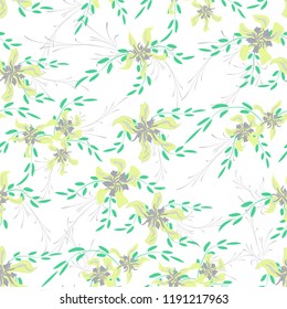 Small Floral Seamless Pattern with Cute Daisy Flowers and Pansies. Feminine Texture in Country Style for Linen, Textile, Chintz. Vector Spring Rapport.
