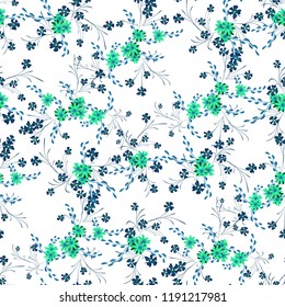 Small Floral Seamless Pattern with Cute Daisy Flowers and Pansies. Girlie Texture in Rustic Style for Linen, Textile, Chintz. Vector Spring Rapport.