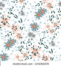 Small Floral Seamless Pattern with Cute Daisy Flowers and Pansies. Feminine Texture in Country Style for Fabric, Print, Textile. Vector Spring Rapport.