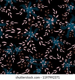 Small Floral Seamless Pattern with Cute Daisy Flowers and Pansies. Feminine Texture in Rustic Style for Fabric, Calico, Paper. Vector Spring Rapport.