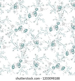 Small Floral Seamless Pattern with Cute Daisy Flowers and Pansies. Feminine Texture in Country Style for Linen, Textile, Chintz. Vector Spring Rapport.