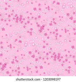 Small Floral Seamless Pattern with Cute Daisy Flowers and Pansies. Feminine Texture in Country Style for Fabric, Print, Textile. Vector Spring Rapport.