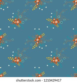 Small Floral Seamless Pattern with Cute Wildflowers. Girlie Natural Background in Liberty Style with Small Blossoms of Daisy Flowers. Vector Ditsy Pattern for Fabric, Print. Floral Texture