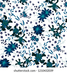 Small Floral Seamless Pattern with Cute Daisy Flowers and Pansies. Girlie Texture in Liberty Style for Cloth, Textile, Wallpaper. Vector Spring Rapport.