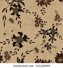 Small Floral Seamless Pattern with Cute Daisy Flowers and Pansies. Girlie Texture in Country Style for Cloth, Textile, Wallpaper. Vector Spring Rapport.