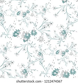 Small Floral Seamless Pattern with Cute Daisy Flowers and Pansies. Pretty Texture in Liberty Style for Linen, Textile, Chintz. Vector Spring Rapport.