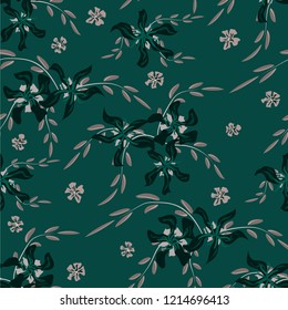 Small Floral Seamless Pattern with Cute Daisy Flowers and Pansies. Delicate Texture in Country Style for Curtains, Calico, Paper. Vector Spring Rapport.