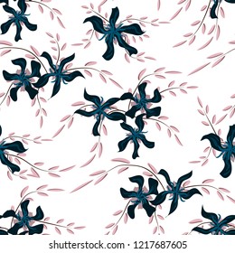Small Floral Seamless Pattern with Cute Daisy Flowers and Pansies. Delicate Texture in Rustic Style for Curtains, Calico, Paper. Vector Spring Rapport.
