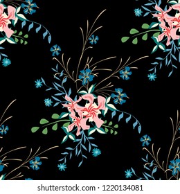 Small Floral Seamless Pattern with Cute Wildflowers. Girlie Natural Background in Rustic Style with Small Blossoms of Daisy Flowers. Vector Ditsy Pattern for Wallpaper, Linen. Floral Texture