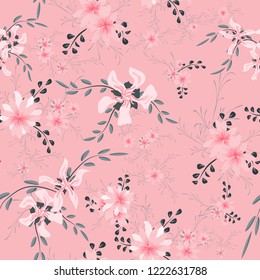 Small Floral Seamless Pattern with Cute Daisy Flowers and Pansies. Trendy Texture in Rustic Style for Fabric, Calico, Paper. Vector Spring Rapport.