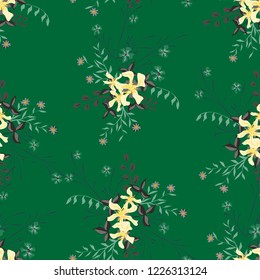 Small Floral Seamless Pattern with Cute Wildflowers. Girlie Natural Background in Rustic Style with Small Blossoms of Daisy Flowers. Vector Ditsy Pattern for Fabric, Print. Floral Texture