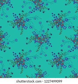 Small Floral Seamless Pattern with Cute Wildflowers. Girlie Natural Background in Rustic Style with Small Blossoms of Daisy Flowers. Vector Ditsy Pattern for Paper, Linen, Chintz. Floral Texture