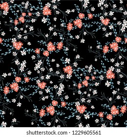 Small Floral Seamless Pattern with Cute Daisy Flowers and Pansies. Delicate Texture in Rustic Style for Linen, Textile, Wallpaper. Vector Spring Rapport.