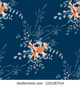 Small Floral Seamless Pattern with Cute Wildflowers. Girlie Natural Background in Rustic Style with Small Blossoms of Daisy Flowers. Vector Ditsy Pattern for Fabric, Print. Floral Texture
