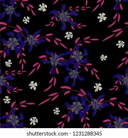 Small Floral Seamless Pattern with Cute Daisy Flowers and Pansies. Pretty Texture in Rustic Style for Fabric, Print, Textile. Vector Spring Rapport.