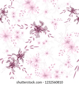 Small Floral Seamless Pattern with Cute Daisy Flowers and Pansies. Feminine Texture in Liberty Style for Cloth, Textile, Wallpaper. Vector Spring Rapport.