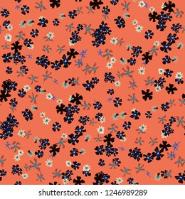 Small Floral Seamless Pattern with Cute Wild Flowers. Girlie Rapport for Print, Textile, Fabric in Trendy Liberty Style. Colorful Seamless Pattern with Tiny Flowers. Vector Background