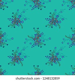 Small Floral Seamless Pattern with Cute Wildflowers. Girlie Natural Background in Rustic Style with Small Blossoms of Daisy Flowers. Vector Ditsy Pattern for Fabric, Print. Floral Texture
