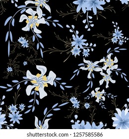 Pequeño patrón floral sin soldadura con flores y panes de margarita. Textura de moda en estilo Liberty para Tejido, Calico, Papel. Informe del muelle del vector.