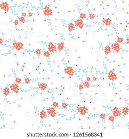 Small Floral Seamless Pattern with Cute Daisy Flowers and Pansies. Feminine Texture in Liberty Style for Linen, Textile, Wallpaper. Vector Spring Rapport.