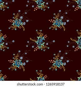Small Floral Seamless Pattern with Cute Wildflowers. Girlie Natural Background in Liberty Style with Small Blossoms of Daisy Flowers. Vector Ditsy Pattern for Paper, Linen, Chintz. Floral Texture