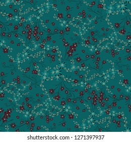 Small Floral Seamless Pattern with Cute Daisy Flowers and Pansies. Delicate Texture in Liberty Style for Curtains, Print, Textile. Vector Spring Rapport.