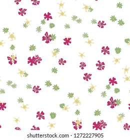 Small Floral Seamless Pattern with Cute Wild Flowers. Feminine Rapport for Print, Linen, Chintz in Trendy Country Style. Colorful Seamless Pattern with Tiny Flowers. Vector Background