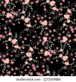 Small Floral Seamless Pattern with Cute Daisy Flowers and Pansies. Pretty Texture in Liberty Style for Fabric, Print, Textile. Vector Spring Rapport.