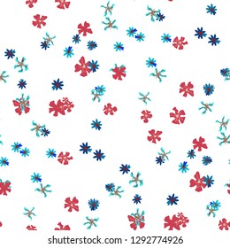 Small Floral Seamless Pattern with Cute Wild Flowers. Girlie Rapport for Wallpaper, Linen, Chintz in Trendy Country Style. Colorful Seamless Pattern with Tiny Flowers. Vector Background