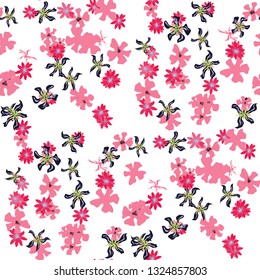 Small Floral Seamless Pattern with Cute Wild Flowers. Girlie Rapport for Print, Textile, Fabric in Trendy Country Style. Colorful Seamless Pattern with Tiny Flowers. Vector Background