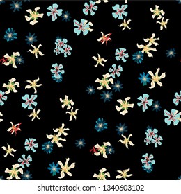 Small Floral Seamless Pattern with Cute Wild Flowers. Feminine Rapport for Wallpaper, Dress, Chintz in Trendy Liberty Style. Colorful Seamless Pattern with Tiny Flowers. Vector Background