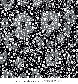 Small Floral seamless pattern with cute daisy flowers and monochrome pansies. - Vector