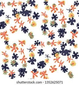 Small Floral Seamless Pattern with Cute Wild Flowers. Girlie Rapport for Wallpaper, Linen, Chintz in Trendy Country Style. Colorful Seamless Pattern with Tiny Flowers. Vector Background