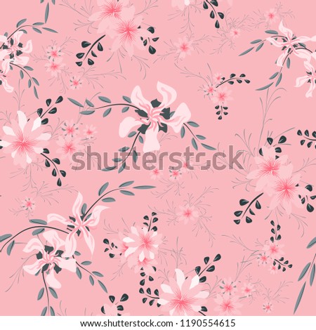 Small Floral Seamless Pattern with Cute Daisy Flowers and Pansies. Trendy Texture in Rustic Style for Fabric, Calico, Paper. Vector Spring Rapport.