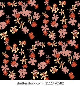 Small Floral Seamless Pattern with Delicate Wild Flowers. Girlie Rapport for Cloth, Dress, Underwear in Trendy Liberty Style. Colorful Seamless Pattern with Tiny Flowers. Vector Background
