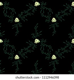 Small Floral Seamless Pattern with Delicate Daisy Flowers. Feminine Rapport for Textile, Fabric, Wallpaper in Trendy Rustic Style. Colorful Seamless Pattern with Tiny Flowers. Vector Background.