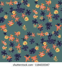 Small Floral Seamless Pattern with Delicate Wild Flowers. Feminine Rapport for Print, Linen, Fabric in Trendy Country Style. Colorful Seamless Pattern with Tiny Flowers. Vector Background