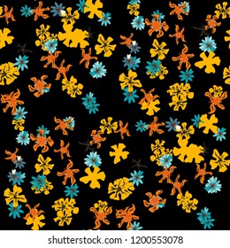 Small Floral Seamless Pattern with Delicate Wild Flowers. Girlie Rapport for Wallpaper, Dress, Chintz in Trendy Country Style. Colorful Seamless Pattern with Tiny Flowers. Vector Background