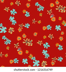 Small Floral Seamless Pattern with Delicate Wild Flowers. Feminine Rapport for Print, Linen, Fabric in Trendy Liberty Style. Colorful Seamless Pattern with Tiny Flowers. Vector Background